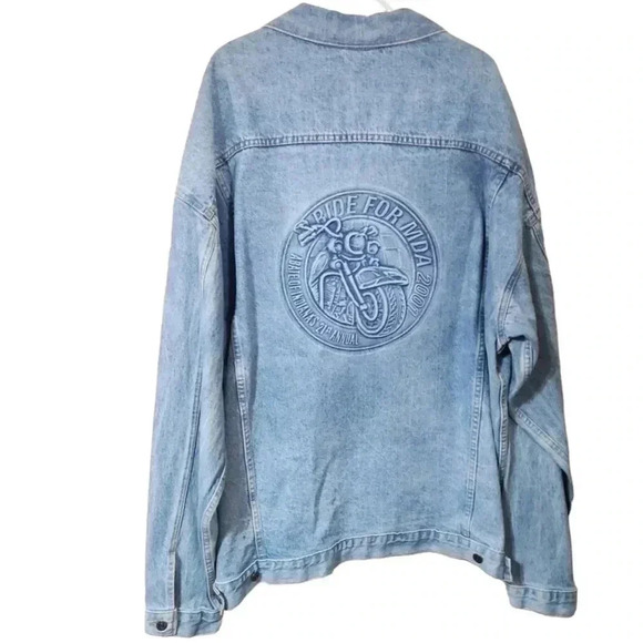 VINTAGE 2001 Denim " Ride for MDA" Bikers jacket. Oversized 2XL - Picture 3 of 11